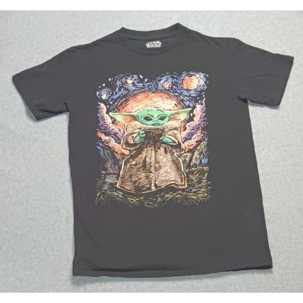 Star Wars Short Sleeve Graphic Tee Mens Size Small Black Starry Night Baby Yoda